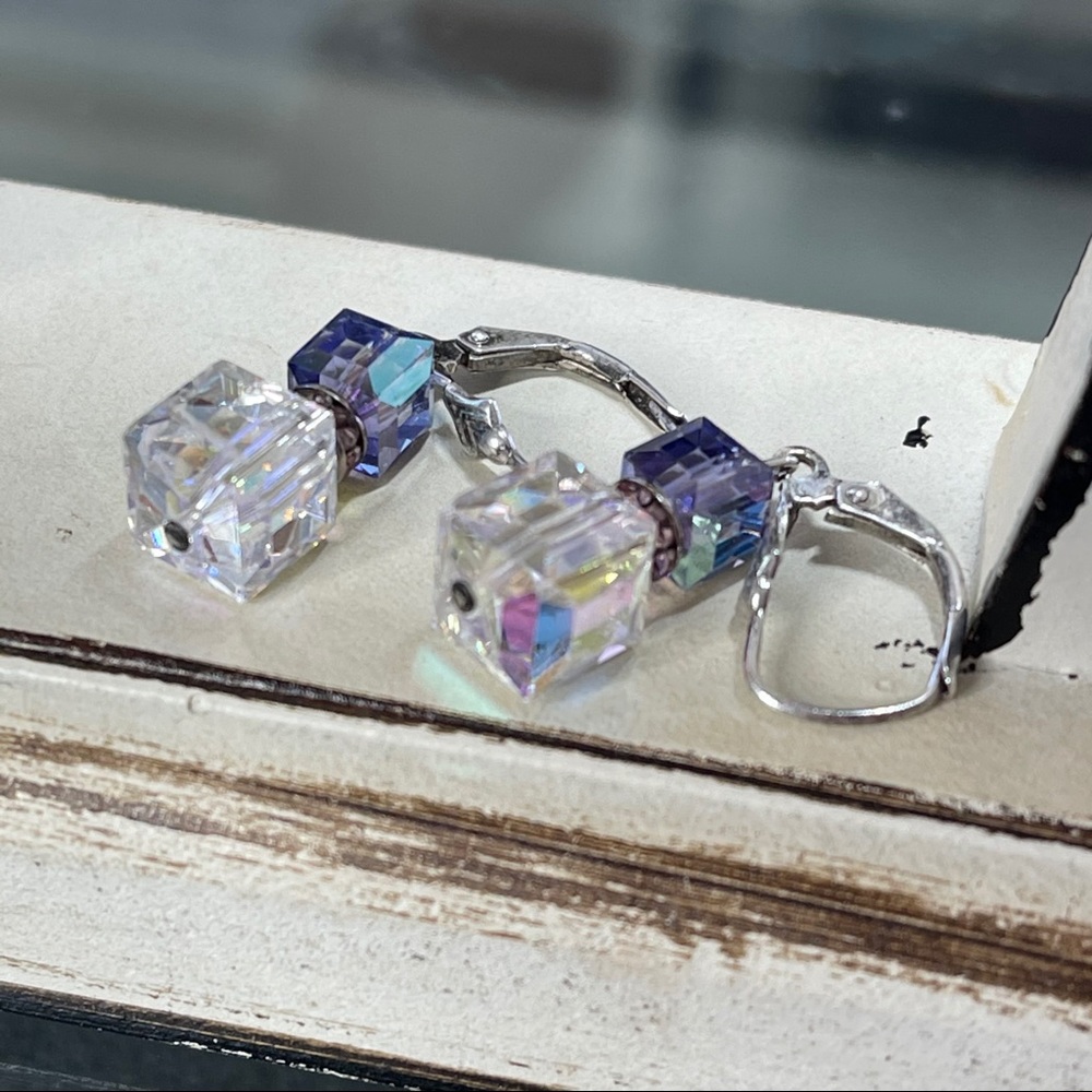 🌵Purple/Clear Silver & Swarovski Crystal Earrings